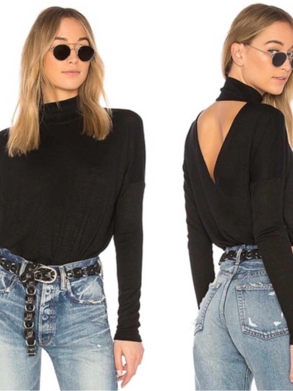rag & bone Black Open-Back Turtleneck Top